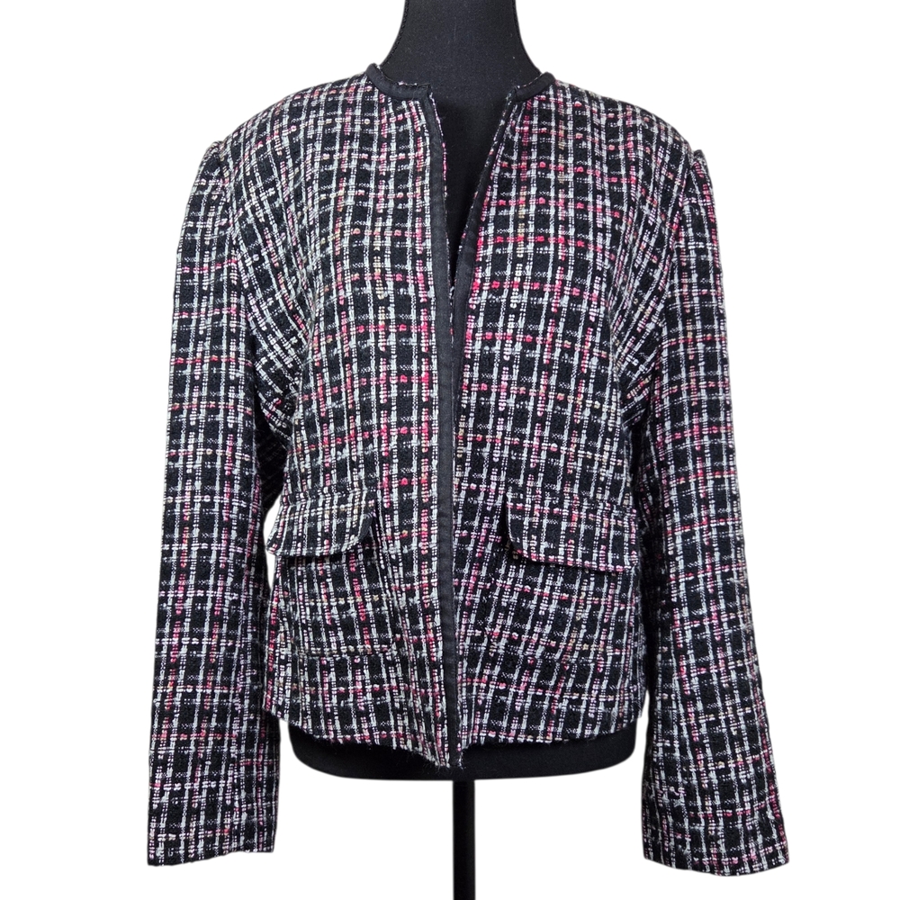 Style Studio Black and Pink Tweed Blazer With Front Pockets Size L